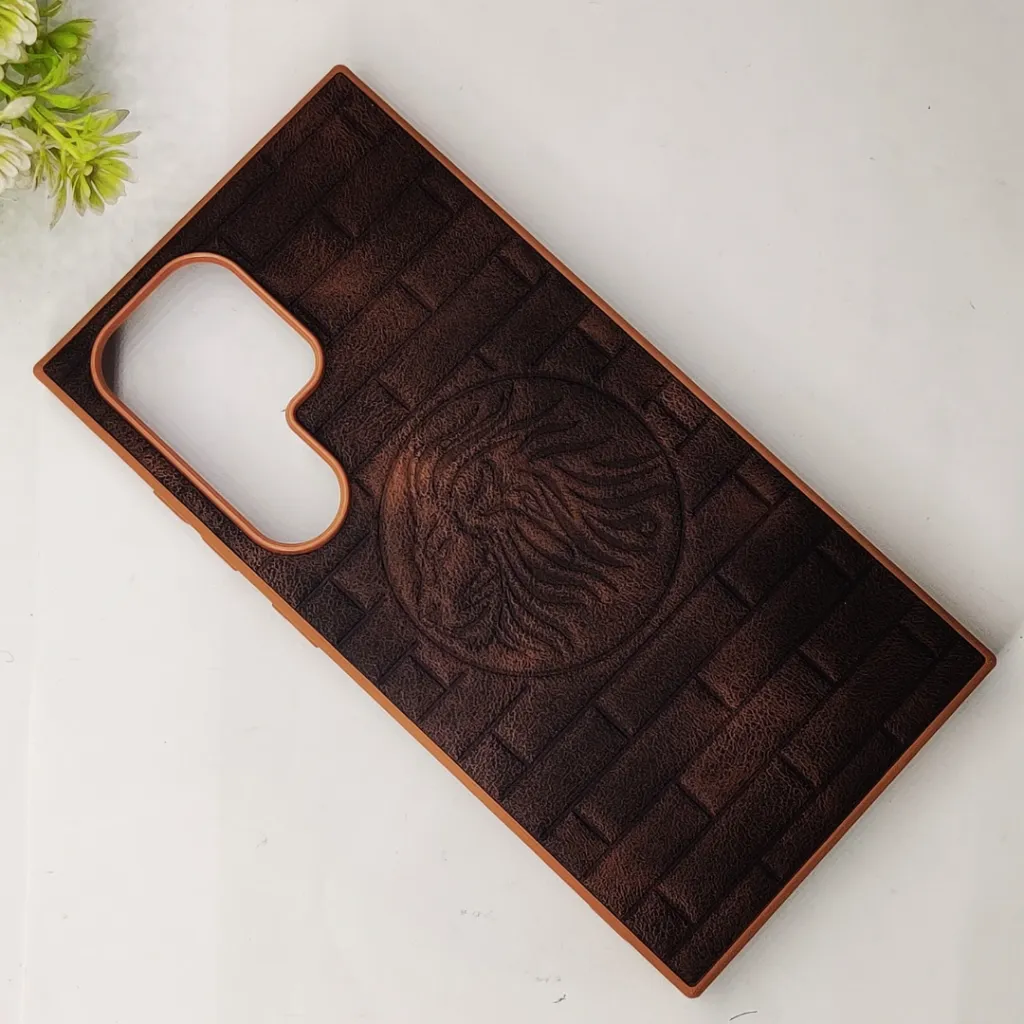 Samsung Galaxy S24 Ultra Prick Pattern Premium Leather Back Case (Dark Brown)