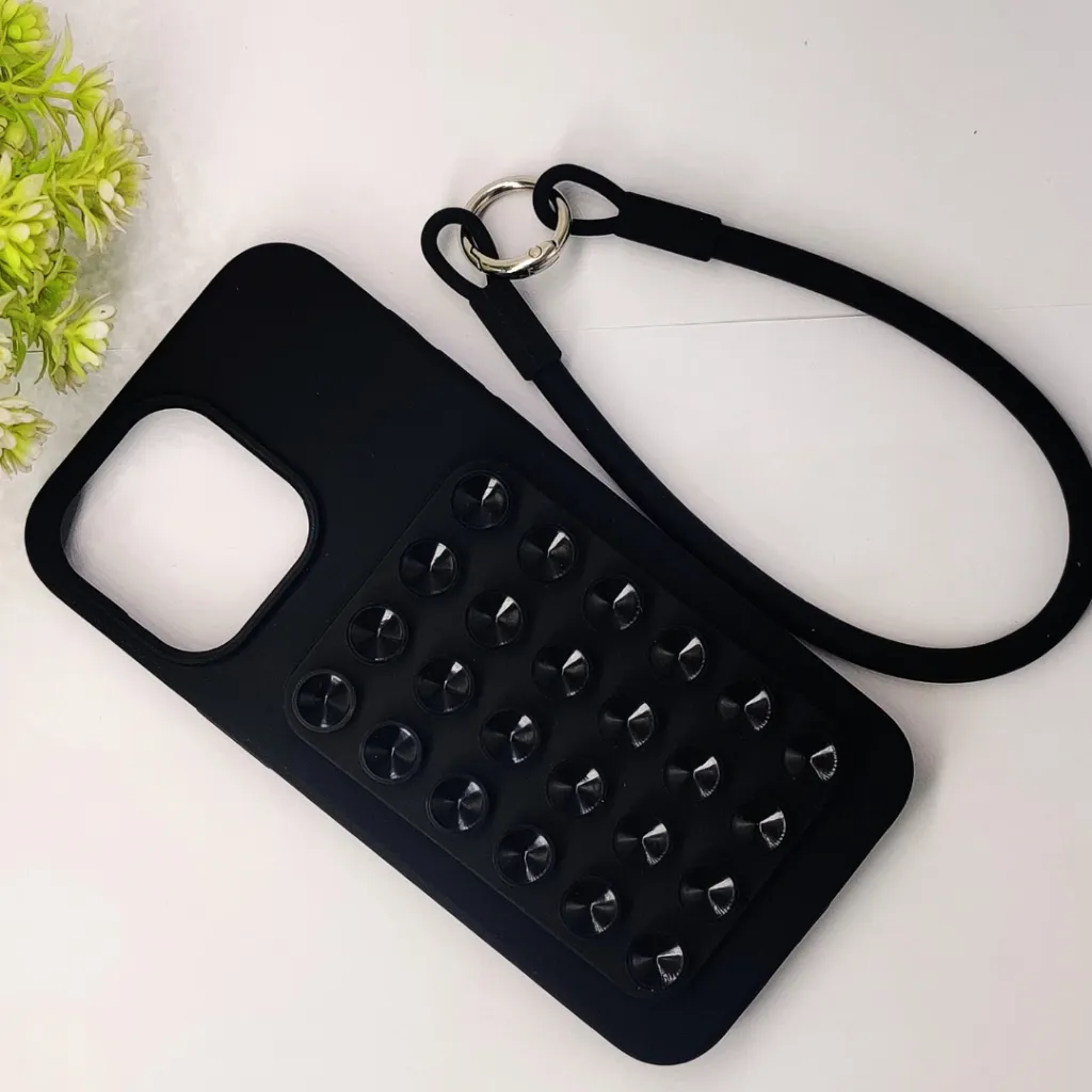 iPhone 14 Pro Max Official Hight-Quality Durable Soft Silicone Suction Phone Holder Mobile Back Case (Black)