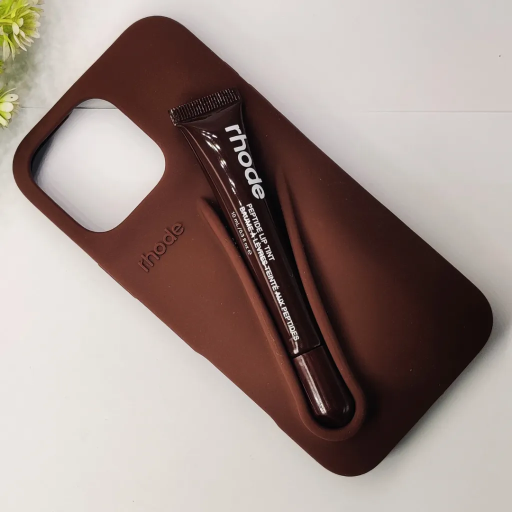 iPhone 16 Pro Max  2-in-1 Soft Silicone Rhode Lip Case Paired With A Rhode Peptide Lip Tint (Espresso)