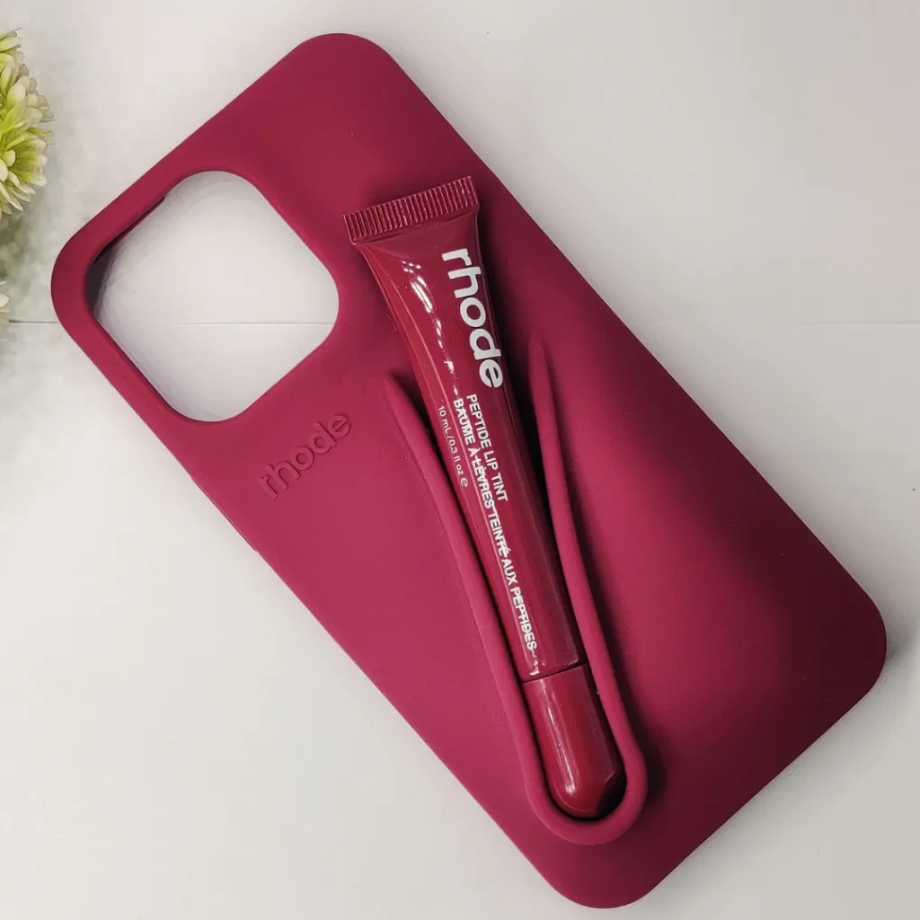 iPhone 13 Pro Max 2-in-1 Soft Silicone Rhode Lip Case Paired With A Rhode Peptide Lip Tint (Raspberry Jelly)