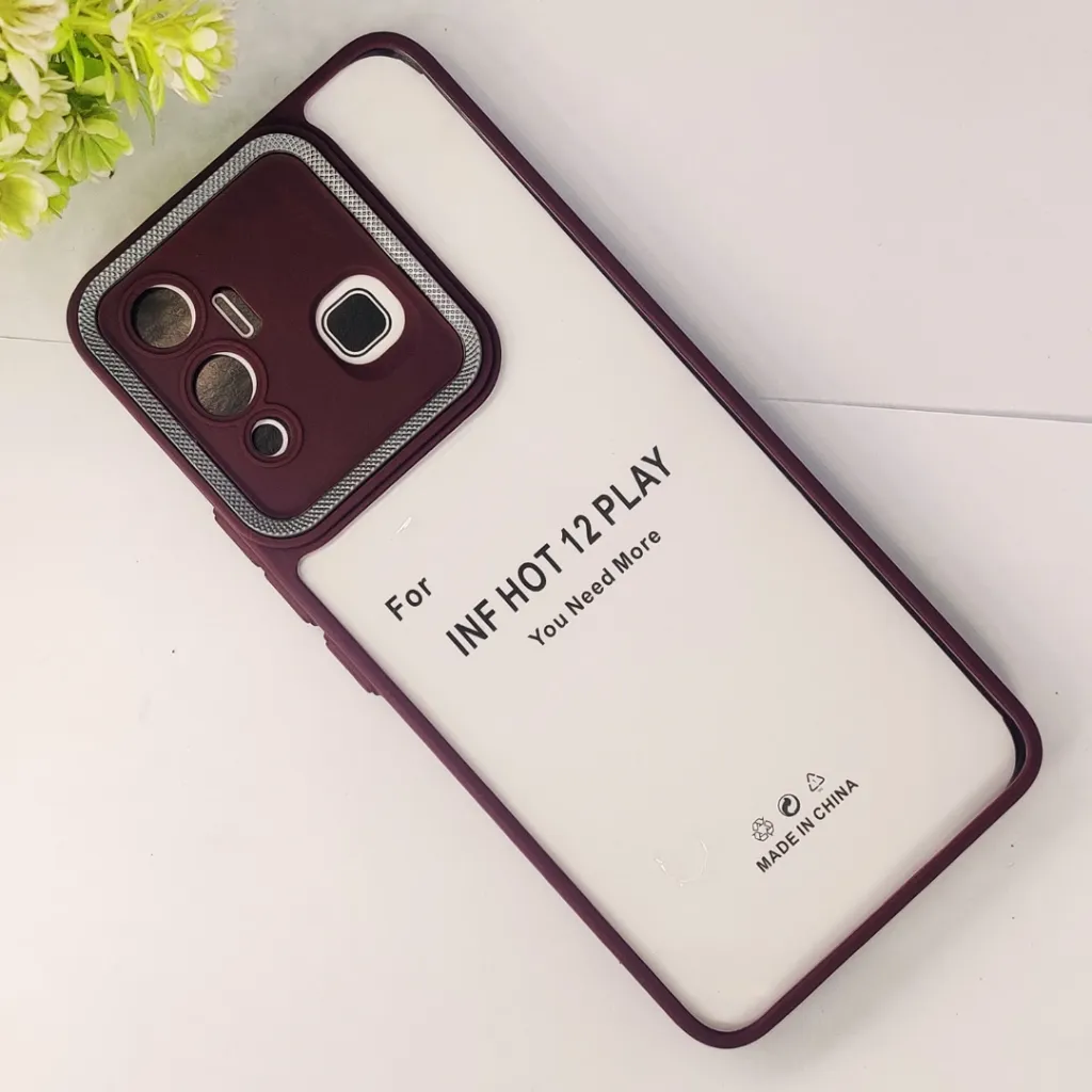 Infinix Hot 12 Play iPaky Transparent Colour Border With Camera Chrome Finishing Back Case (Maroon)