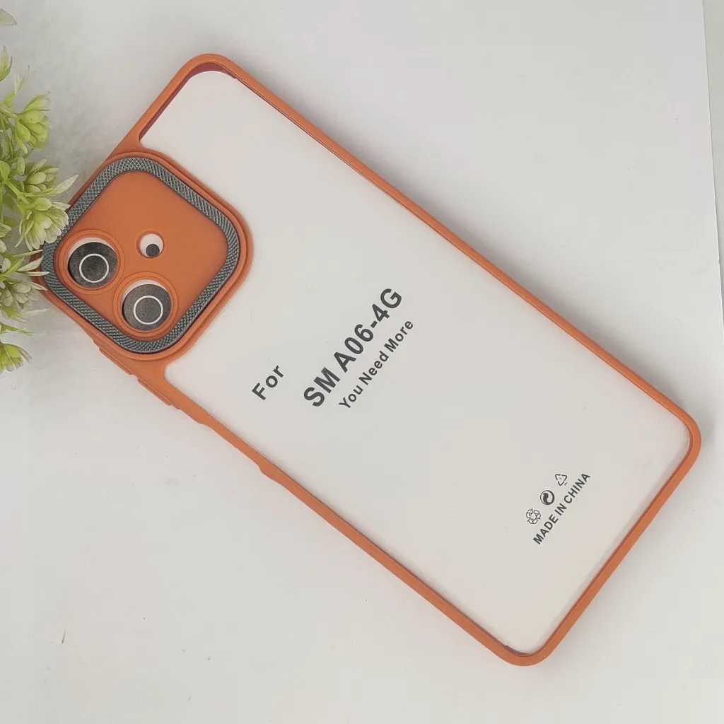 Samsung Galaxy A06 4G|5G/F06 iPaky Transparent Colour Border With Camera Chrome Finishing Back Case (Cosmic Orange)