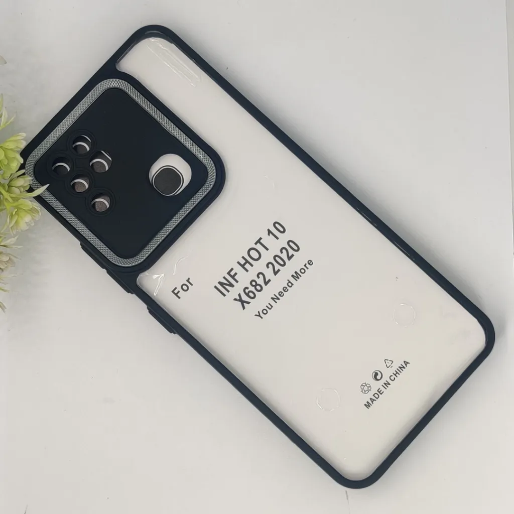 Infinix Hot 10|X682 2020 iPaky Transparent Colour Border With Camera Chrome Finishing Back Case (Black)