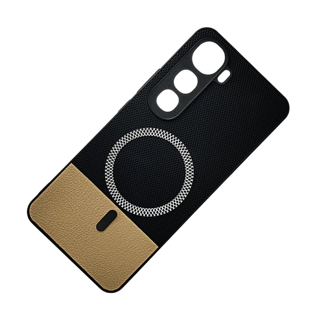 Vivo Y400 Rebest Brand Magnetic Magsafe Charging Compatible Luxuary Dotted Leather Back Case (Black)