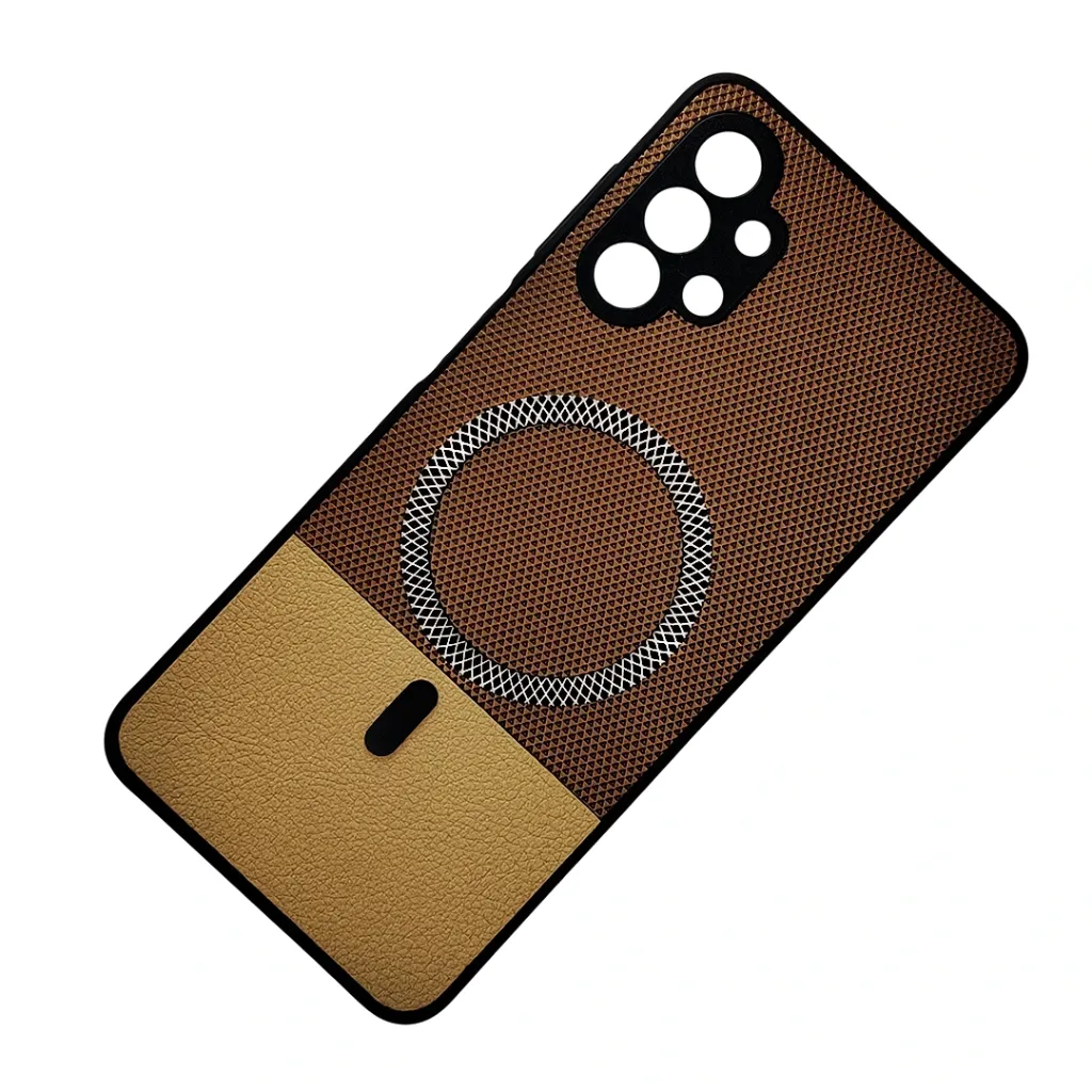 Samsung Galaxy A13 4G|A32 5G Rebest Brand Magnetic Magsafe Charging Compatible Luxuary Dotted Leather Back Case (Dark Brown)