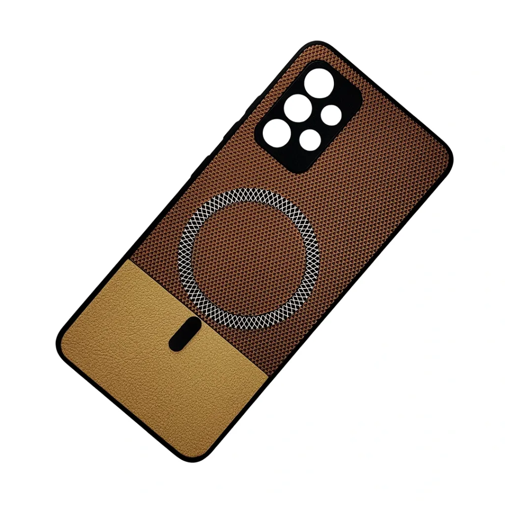 Samsung Galaxy A32 4G Rebest Brand Magnetic Magsafe Charging Compatible Luxuary Dotted Leather Back Case (Dark Brown)