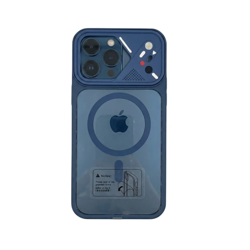 iPhone 14 Pro Max (Upgrade to 17 Series) The prominent circular ring on the back indicates built-in magnets for MagSafe charging and accessory compatibility Back Case (Navy Blue)