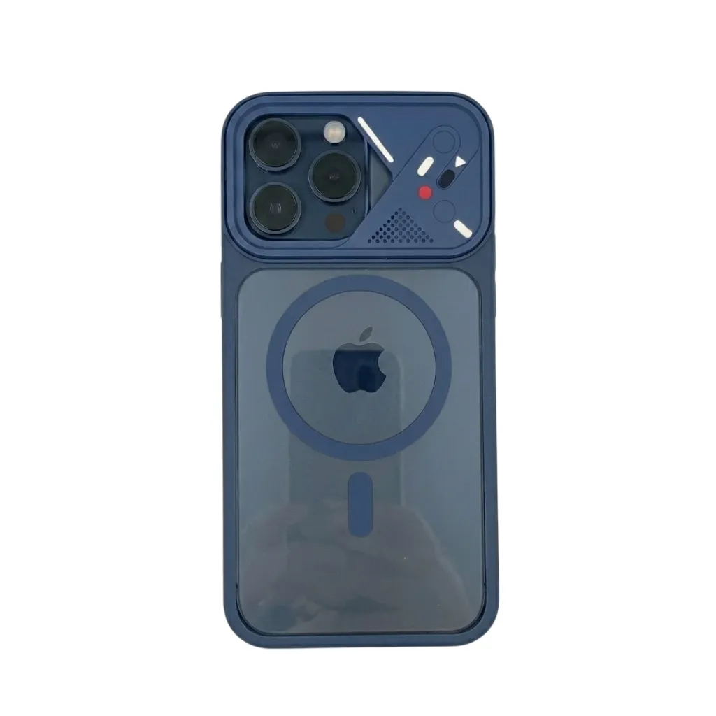 iPhone 15 Pro Max (Upgrade to 17 Series) The prominent circular ring on the back indicates built-in magnets for MagSafe charging and accessory compatibility Back Case (Navy Blue)