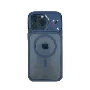 iPhone 15 Pro Max (Upgrade to 17 Series) The prominent circular ring on the back indicates built-in magnets for MagSafe charging and accessory compatibility Back Case (Navy Blue)