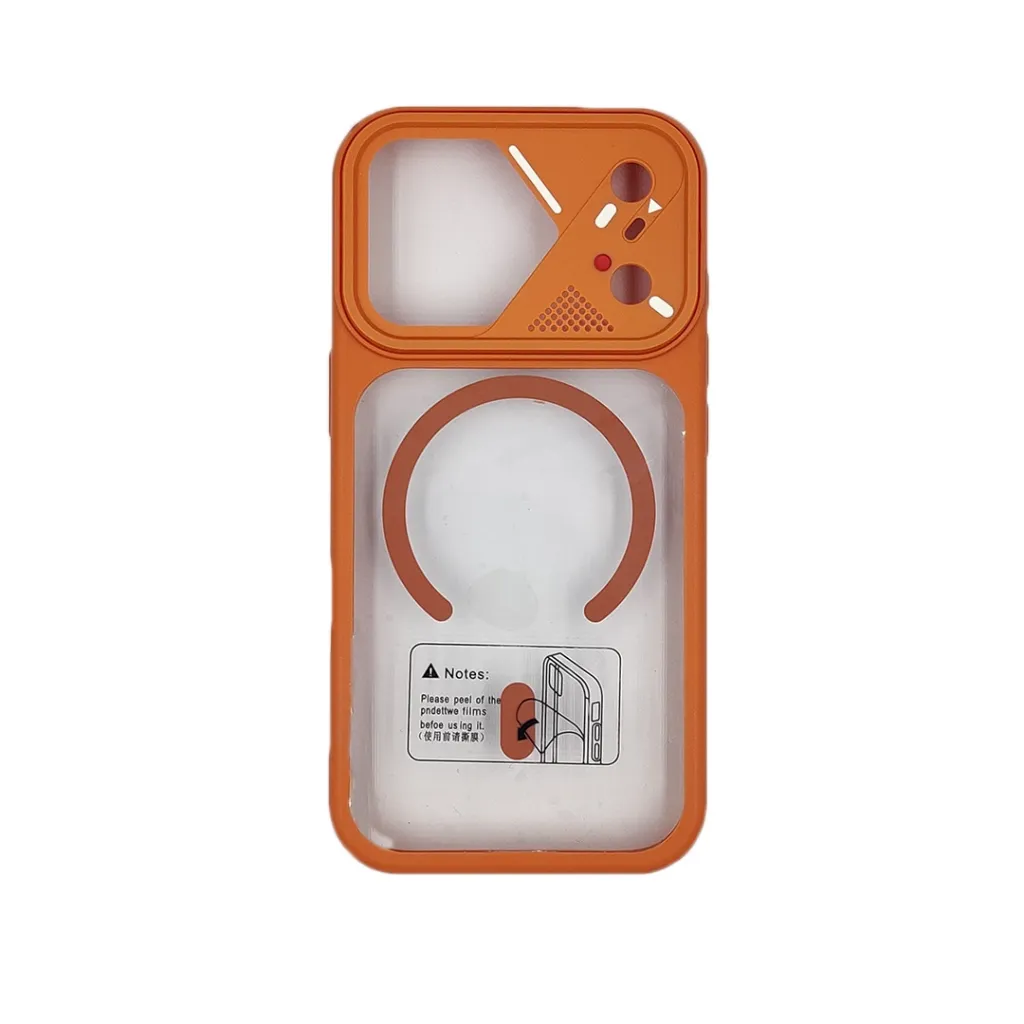 iPhone 17 Pro (Upgrade to Design) The prominent circular ring on the back indicates built-in magnets for MagSafe charging and accessory compatibility Back Case (Cosmic Orange)