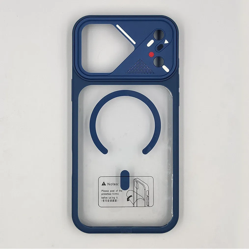 iPhone 17 Pro Max (Upgrade to Design) The prominent circular ring on the back indicates built-in magnets for MagSafe charging and accessory compatibility Back Case (Navy Blue)