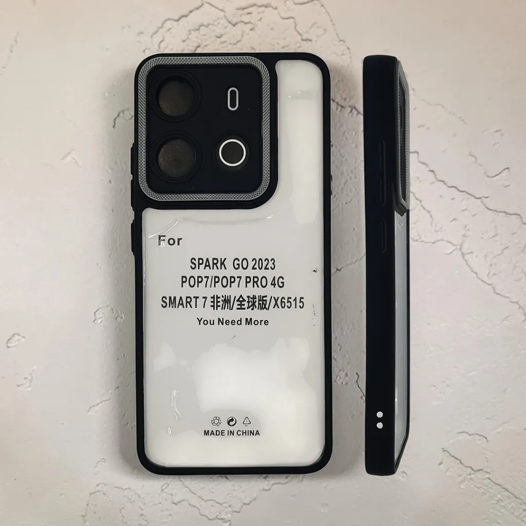 Infinix Smart 7|Tecno Pop 7|Spark go 2023|X6515 iPaky Transparent Colour Border With Camera Chrome Finishing Back Case (Black)
