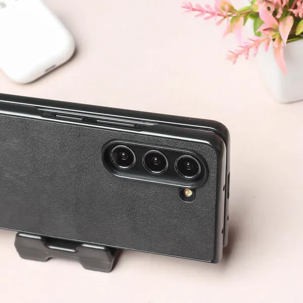 Samsung Galaxy Z Fold 6  Premium Silky and Soft-Touch Finish Leather Textured Back Case (Black)
