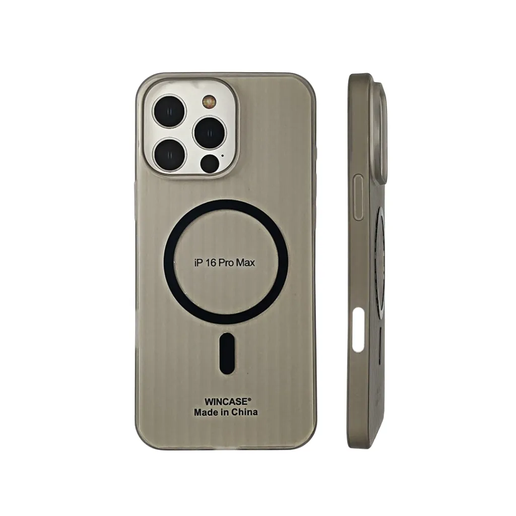 iPhone 16 Pro Max WINCASE Lining Texture Paper With Mage Safe Logo Back Case (Gray)