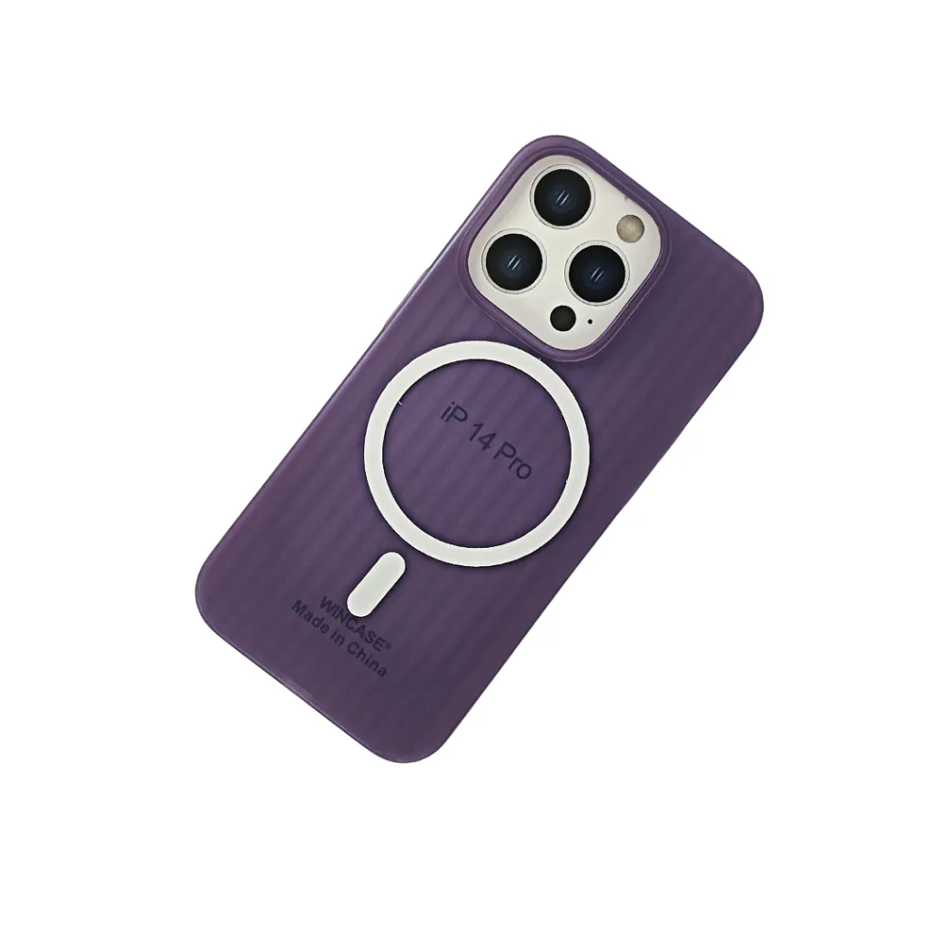 iPhone 14 Pro WINCASE Lining Texture Paper With Mage Safe Logo Back Case (Deep Purple)