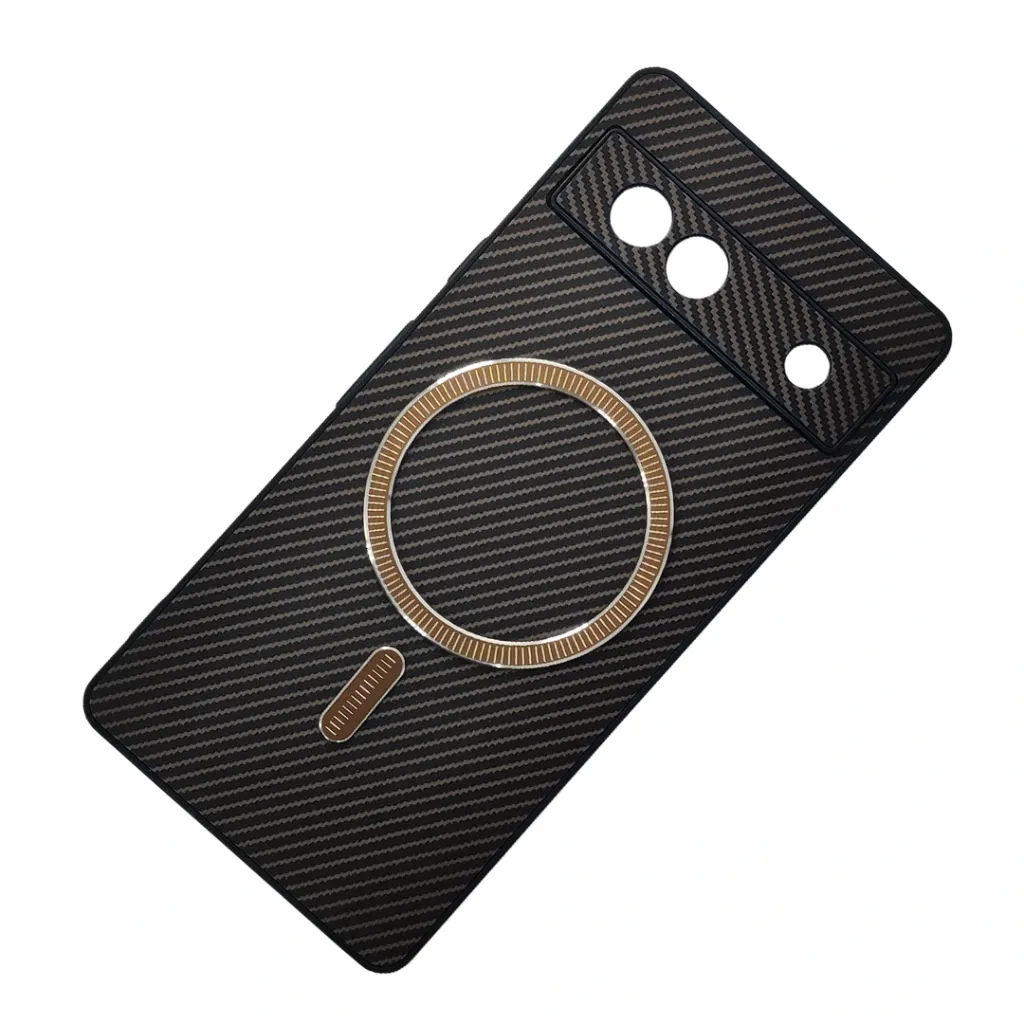 Google Pixel 7A Carbon Fiber With Wireless Magsafe Metal Ring Back Case (Brown)