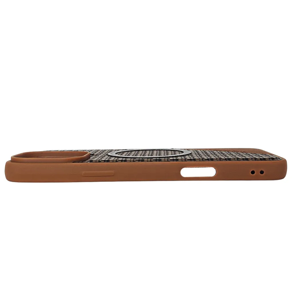 iPhone 16 Pro Max (Spigen) Logo With MagSafe Ring Braded PU Leather Texture Mobile Back Case (Brown)