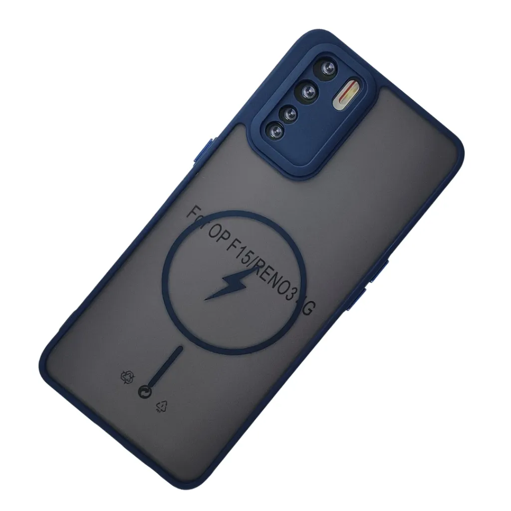 Oppo F15/Reno 3 4G/A91 Stylish & Durable Matte Case With MagSafe Back Case (Navy Blue)