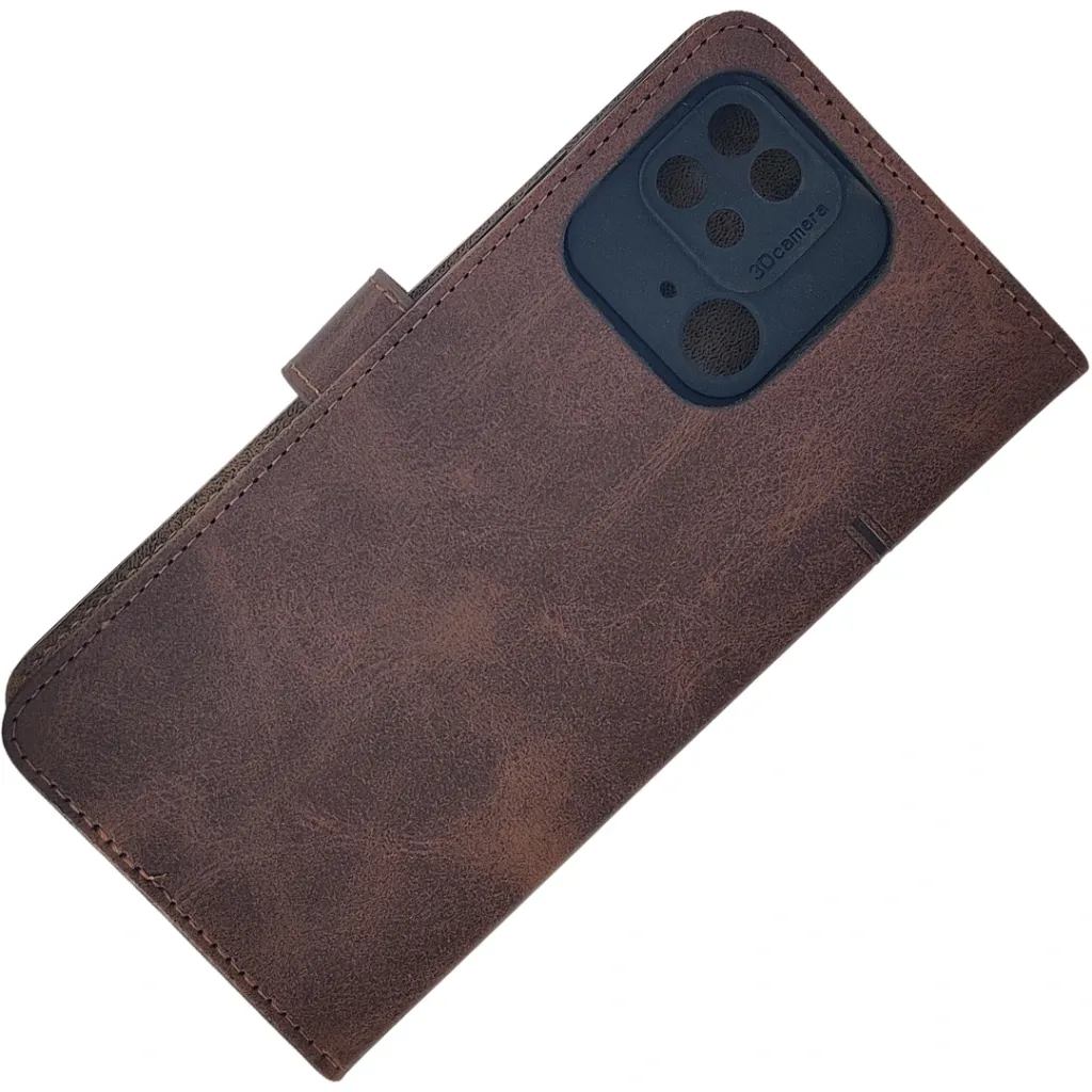 Xiaomi Redmi 10C|Poco C40 NMT Premium Luxuary Leather Book Case (Dark Brown)