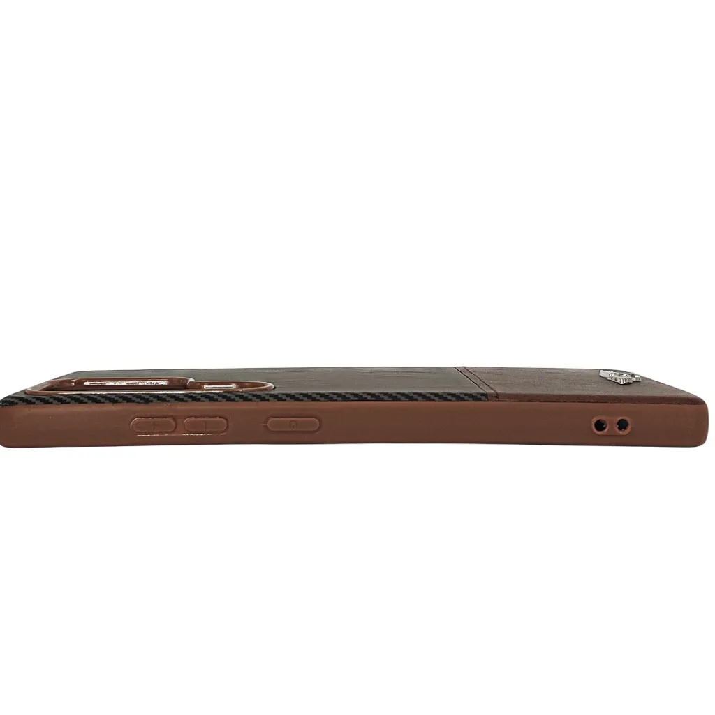 Samsung S25 Ultra Bentley branded Carbon fiber pattern texture Back Case (Brown)