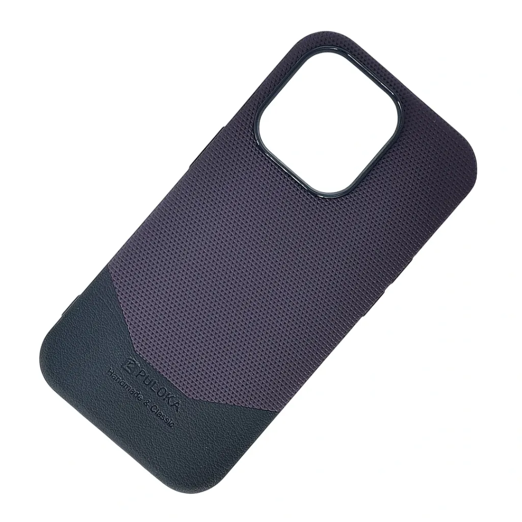 iPhone 14 Pro Pulaka handmade Dotted Leather Textured Designed Back Case (Deep Purple)
