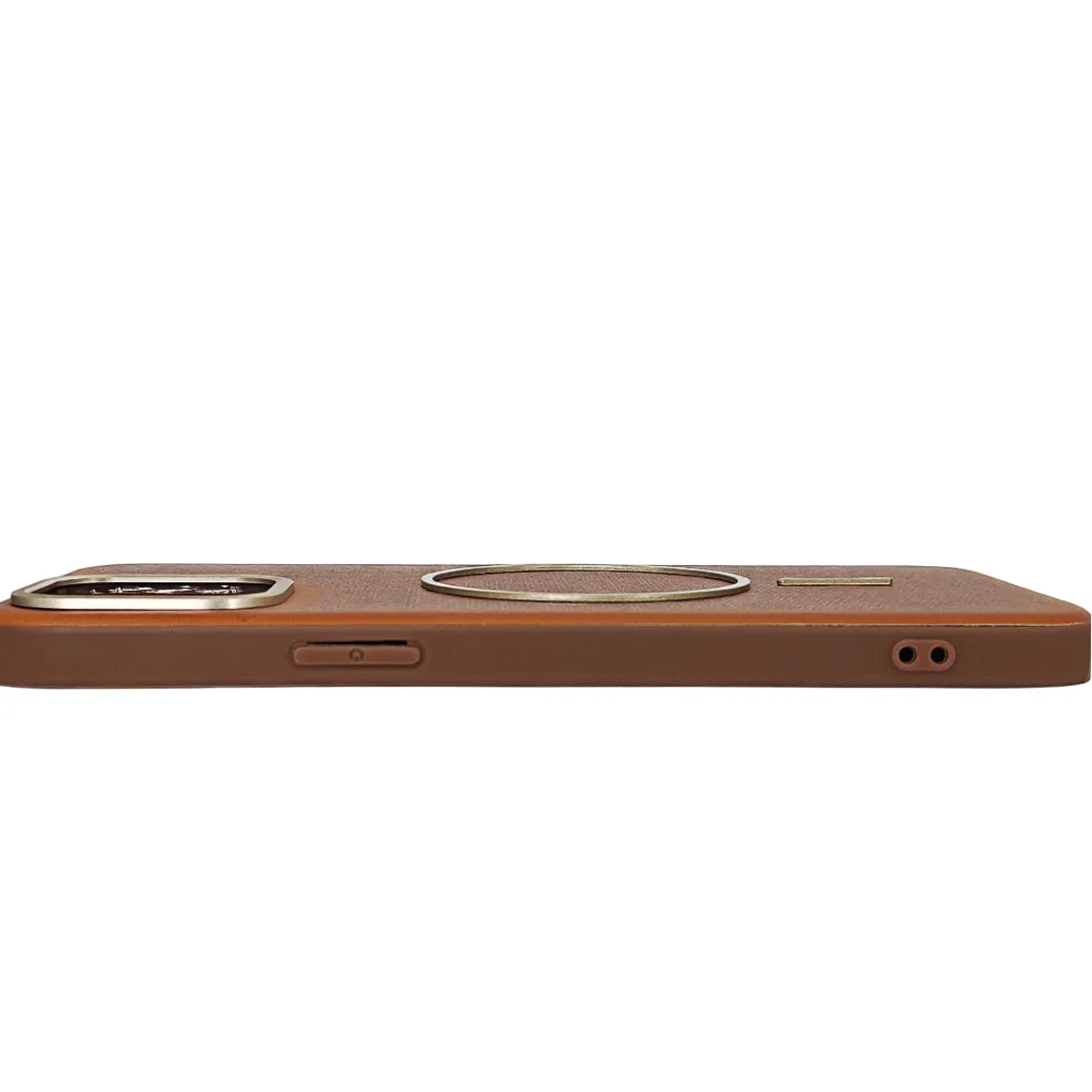 iPhone 12 Pro Max features a distinct leather-like Woven texture and integrated Magsafe Charging compatibility Back Case (Brown)