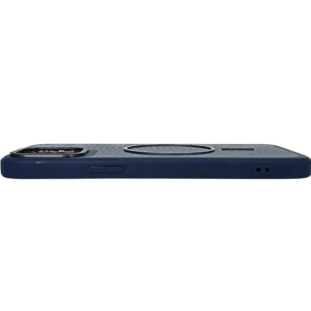 iPhone 12 Pro Max features a distinct leather-like Woven texture and integrated Magsafe Charging compatibility Back Case (Navy Blue)