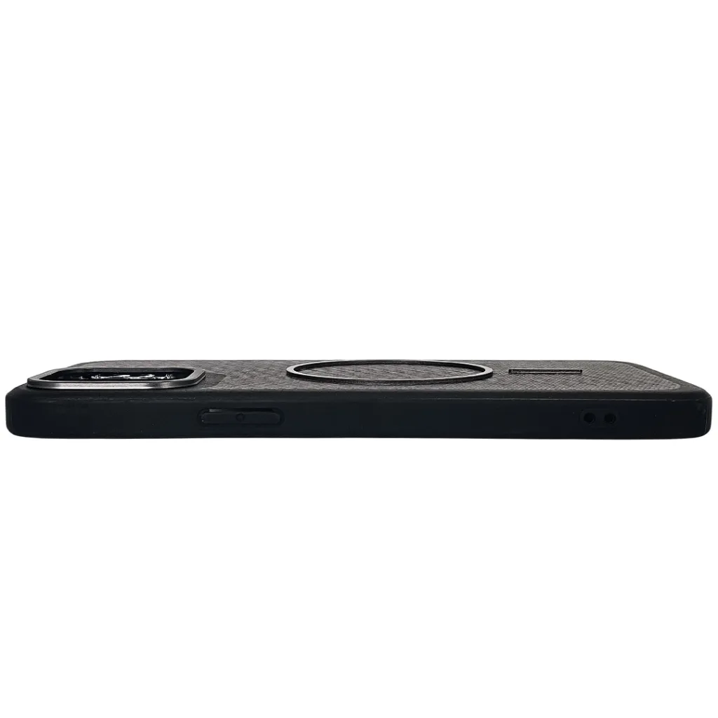 iPhone 12 Pro Max features a distinct leather-like Woven texture and integrated Magsafe Charging compatibility Back Case (Black)