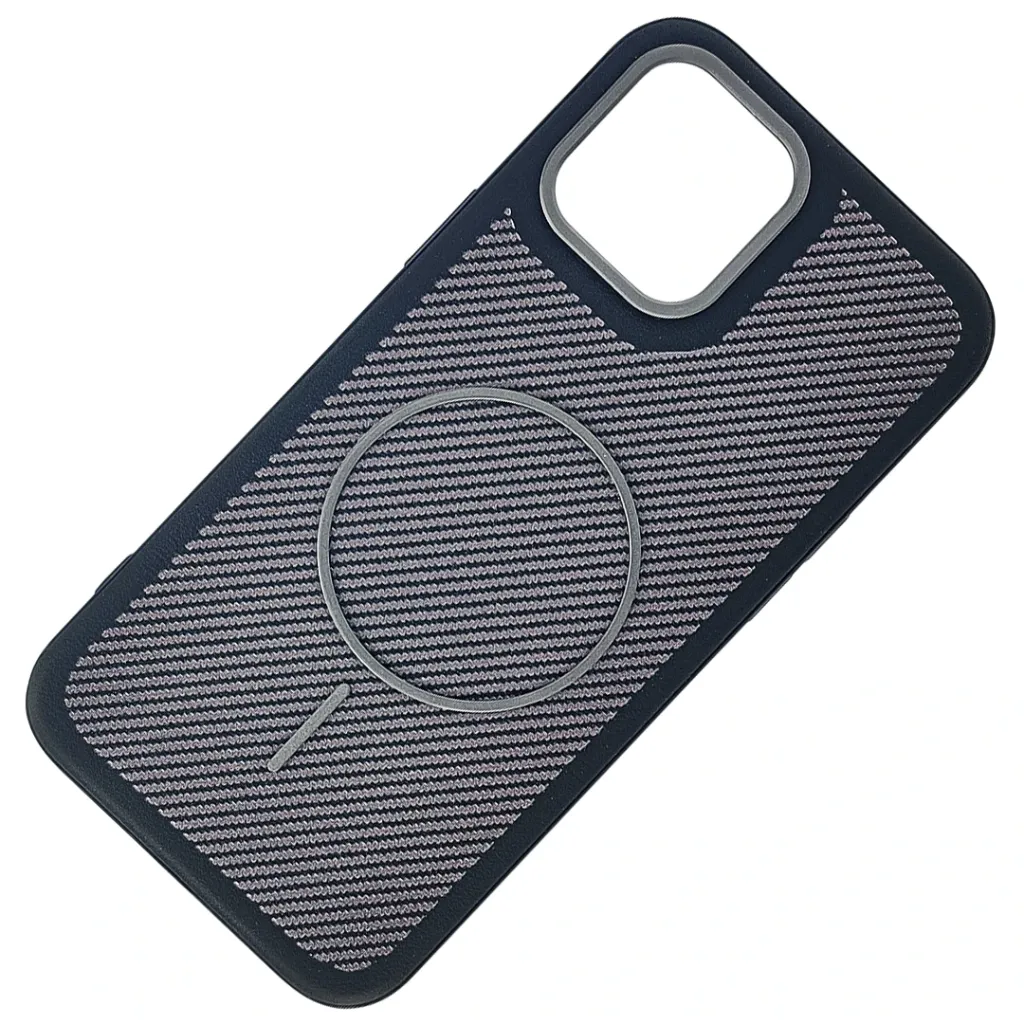 iPhone 12 Pro Max features a distinct leather-like Woven texture and integrated Magsafe Charging compatibility Back Case (Black)