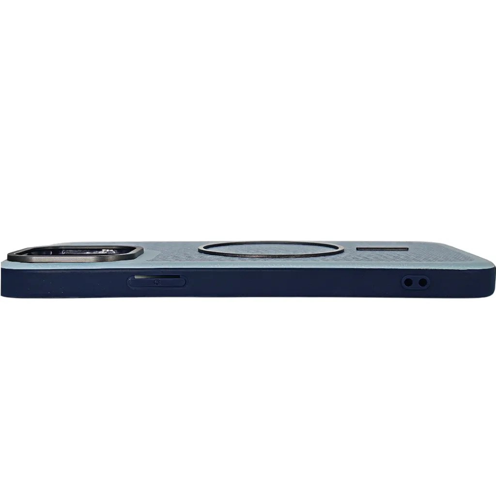 iPhone 13 Pro Max features a distinct leather-like Woven texture and integrated Magsafe Charging compatibility Back Case (Sky Blue)