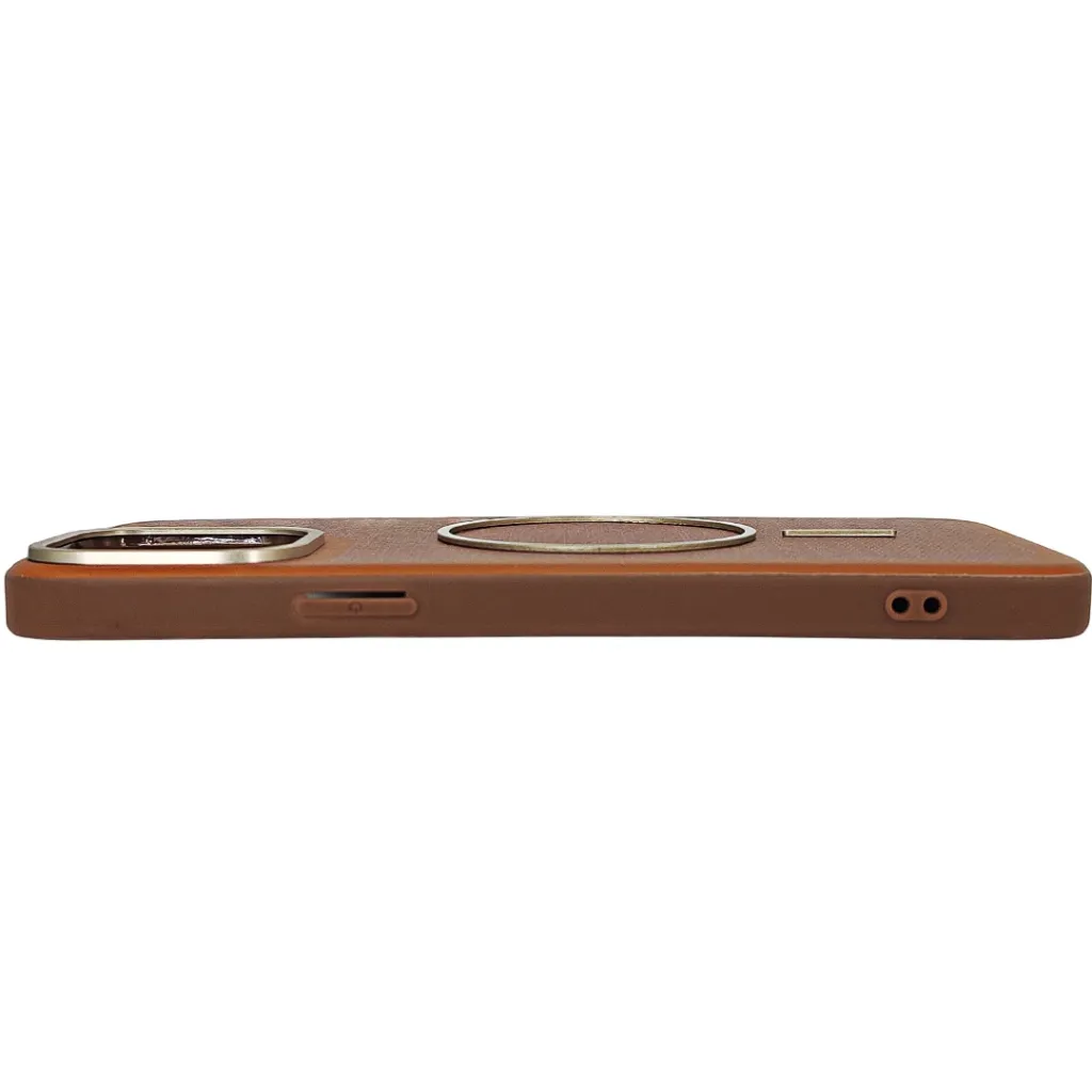 iPhone 13 Pro Max features a distinct leather-like Woven texture and integrated Magsafe Charging compatibility Back Case (Brown)