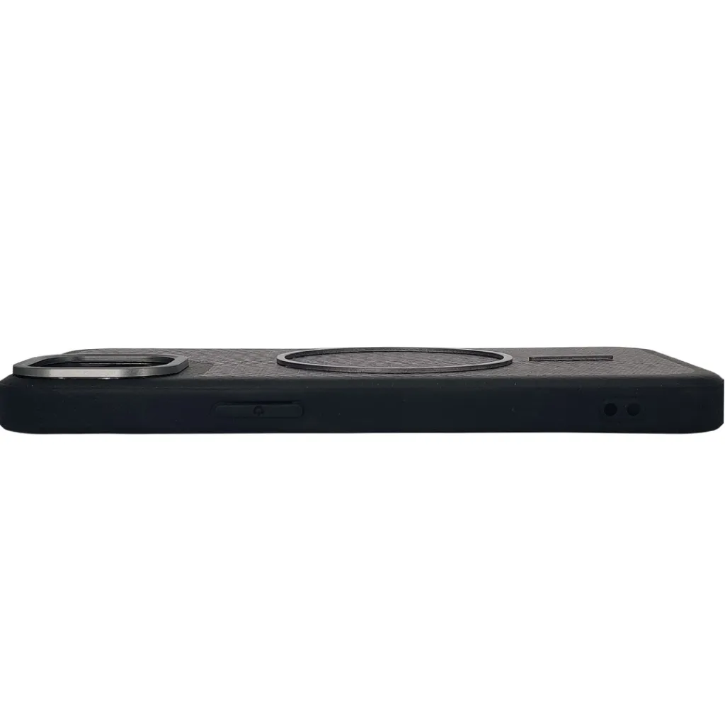 iPhone 13|iPhone 14 features a distinct leather-like Woven texture and integrated Magsafe Charging compatibility Back Case (Black)