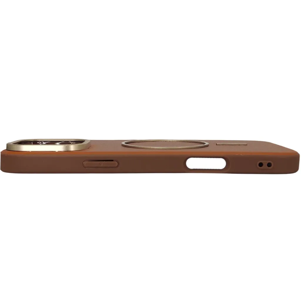 iPhone 16 Pro Max features a distinct leather-like Woven texture and integrated Magsafe Charging compatibility Back Case (Brown)