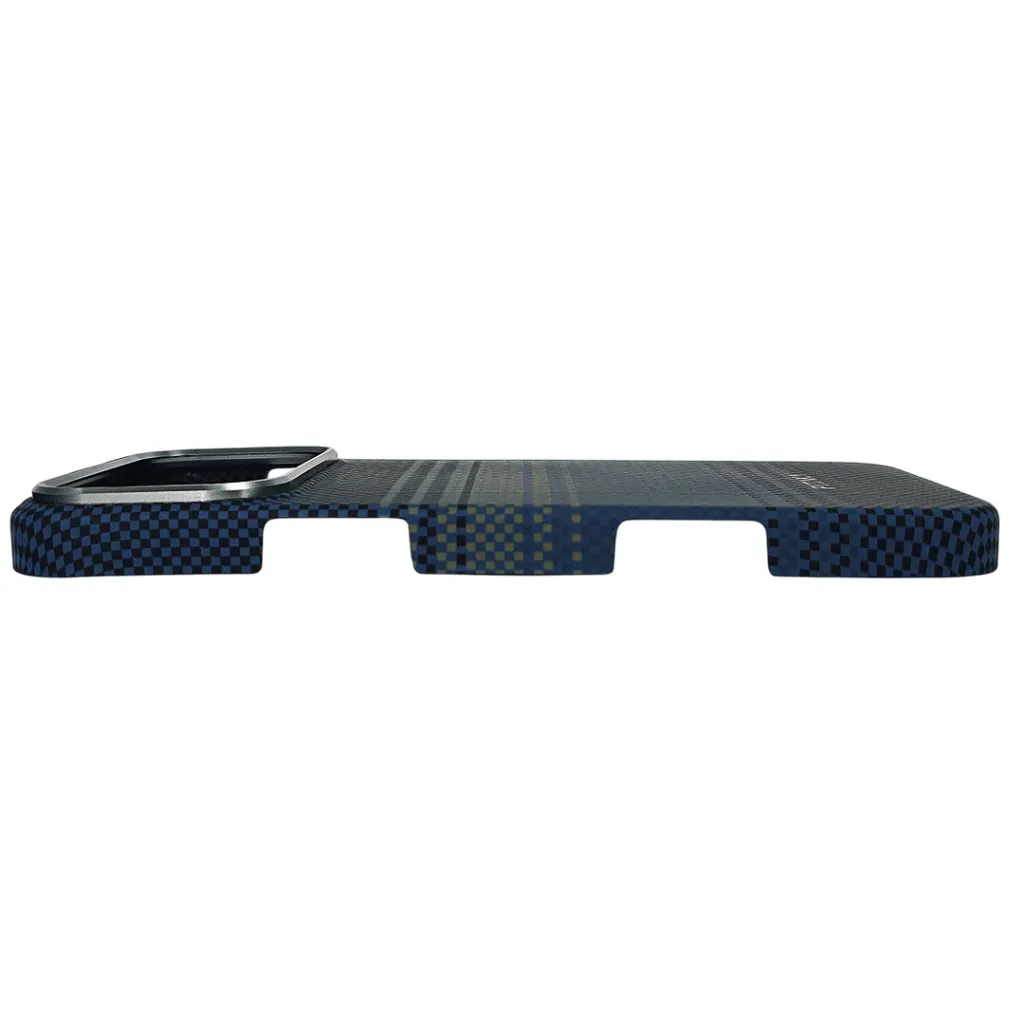 iPhone 17 Pro Max Carbon Fiber Tactile Woven Armid Fiber Pattern distinic geometric iC Magsafe Compatible and includes a built-in Camera bazel for lens Protection Back Case (Navy Blue)