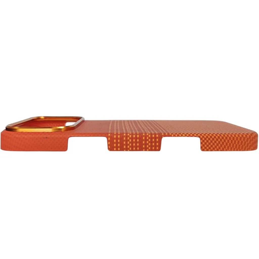 iPhone 17 Pro Max Carbon Fiber Tactile Woven Armid Fiber Pattern distinic geometric iC Magsafe Compatible and includes a built-in Camera bazel for lens Protection Back Case (Cosmic Orange)