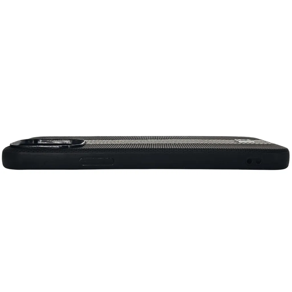 iPhone 13 Pro Max Classic Fit Carbon Fiber Texture Featuring a Central diagonal Stripe Luxuary Leather Feel Back Case (Black)