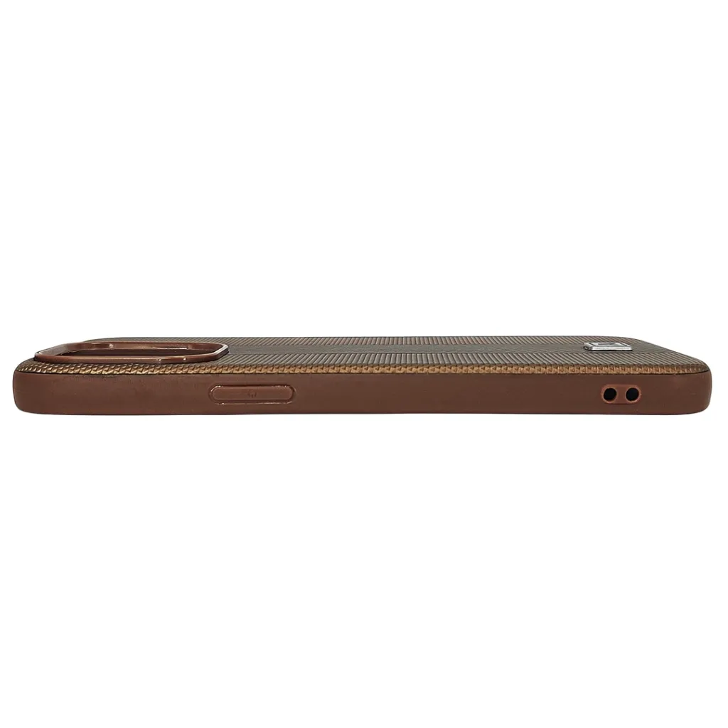 iPhone 14 Pro Max Classic Fit Carbon Fiber Texture Featuring a Central diagonal Stripe Luxuary Leather Feel Back Case (Desert Titanium)