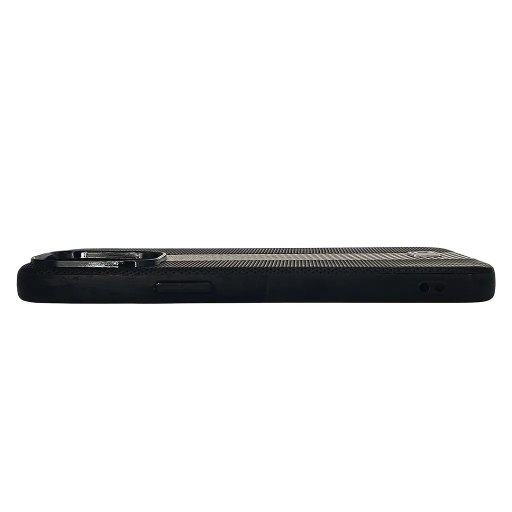 iPhone 15 Pro Max Classic Fit Carbon Fiber Texture Featuring a Central diagonal Stripe Luxuary Leather Feel Back Case (Black)