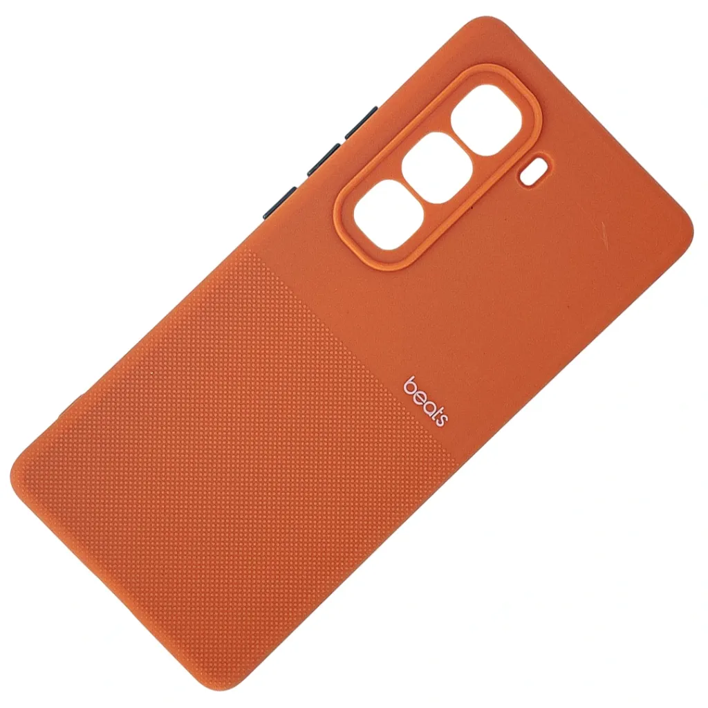 Infinix Hot 50 Pro Plus 4G Premium Colour Button Silicone Beats Logo Textured With Camera Protection & Inner Microfiber Back Case (Orange)