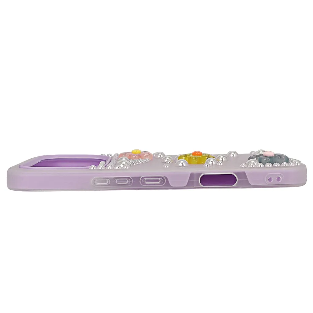 Infinix Note 60|Note 60 Pro Soft Silicone Ladies Fancy Beats & Flowers design Back Case (Light Purple)
