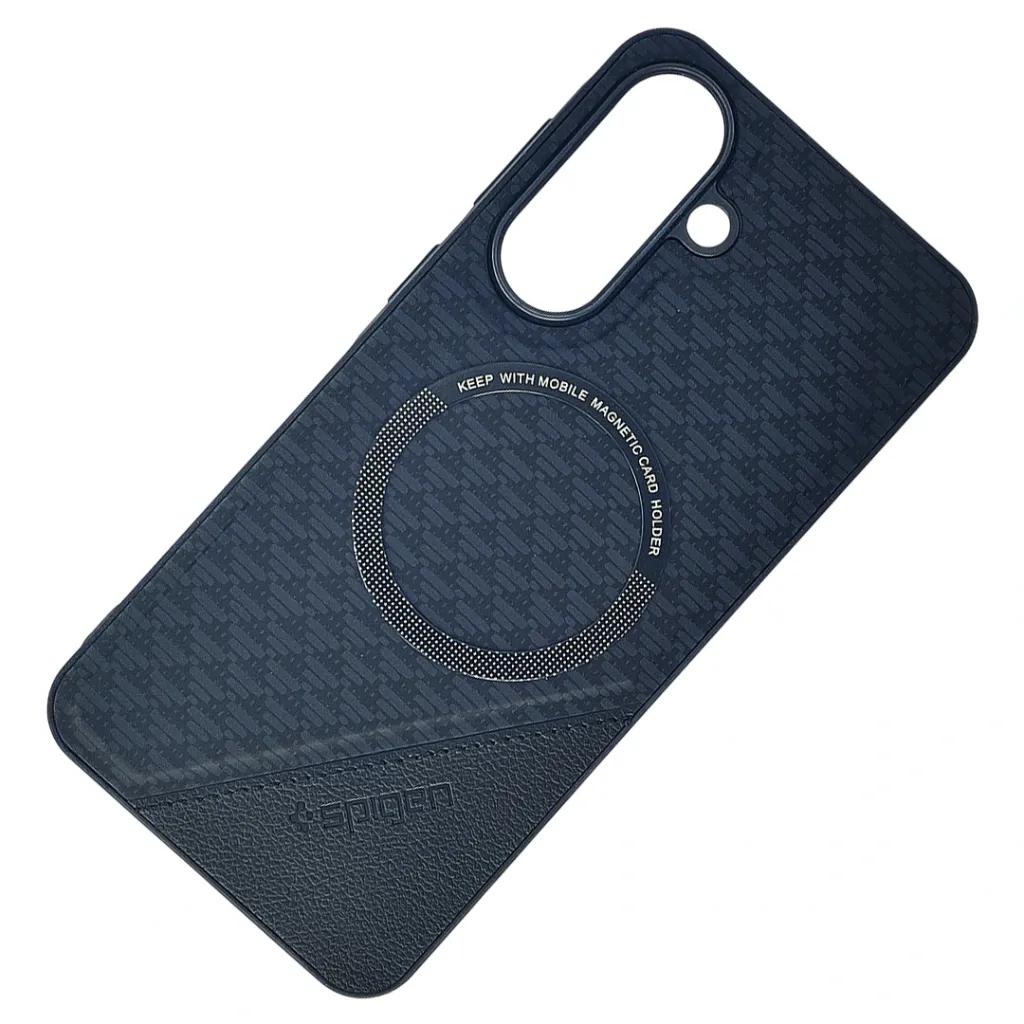 Samsung Galaxy A37 5G (Spigen) Logo Braded PU Leather Texture Mobile Back Case (Black)