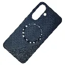 Samsung Galaxy A37 5G (Spigen) Logo Braded PU Leather Texture Mobile Back Case (Black)