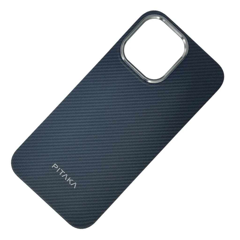 iPhone 14 Pro Max Carbon Fiber Tactile Woven Armid Fiber Pattern distinic geometric iC Magsafe Compatible and includes a built-in Camera bazel for lens Protection Back Case (Black)