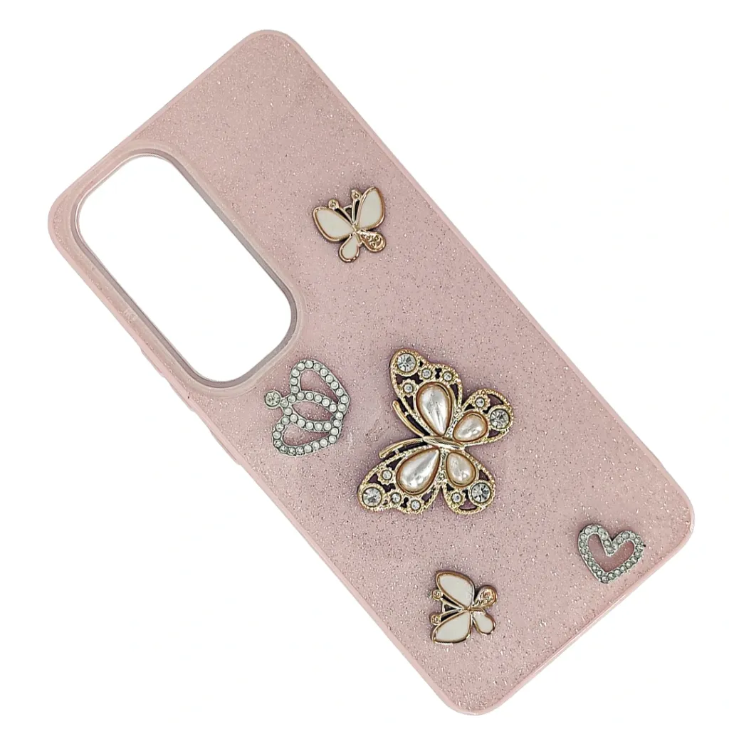 Vivo Y400 4G 3D Shinny Ladies Fancy Glitter Featuring Butterfly Embelishments Back Case (Baby Pink)