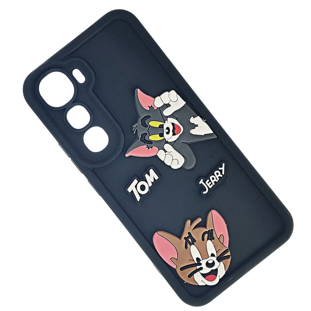 Vivo Y400 4G Soft Silicone Texture 3D Cartoon Animation With Shockproof Edges Mobile Back Case (Black)