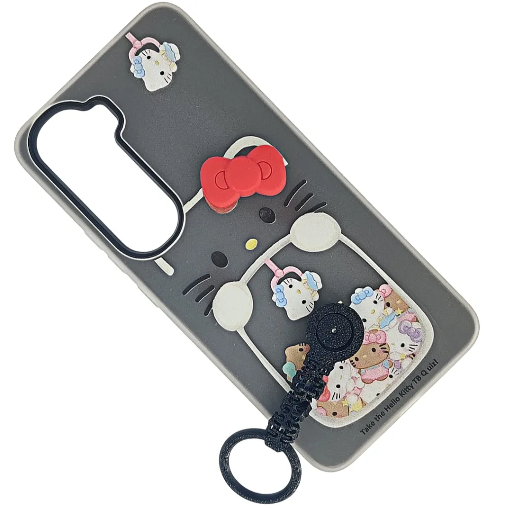 Vivo Y400 4G|5G 3D Hello Kitty Themed With Hand Grip Mobile Back Case (Black)