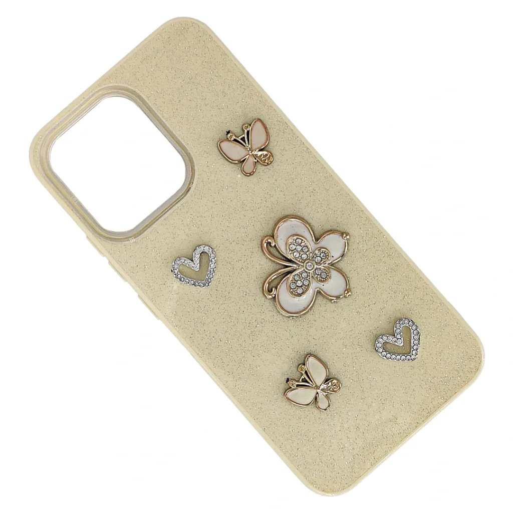 Oppo A6 Pro 4G|5G|F31 5G 3D Shinny Ladies Fancy Glitter Featuring Butterfly Embelishments Back Case (Yellow)