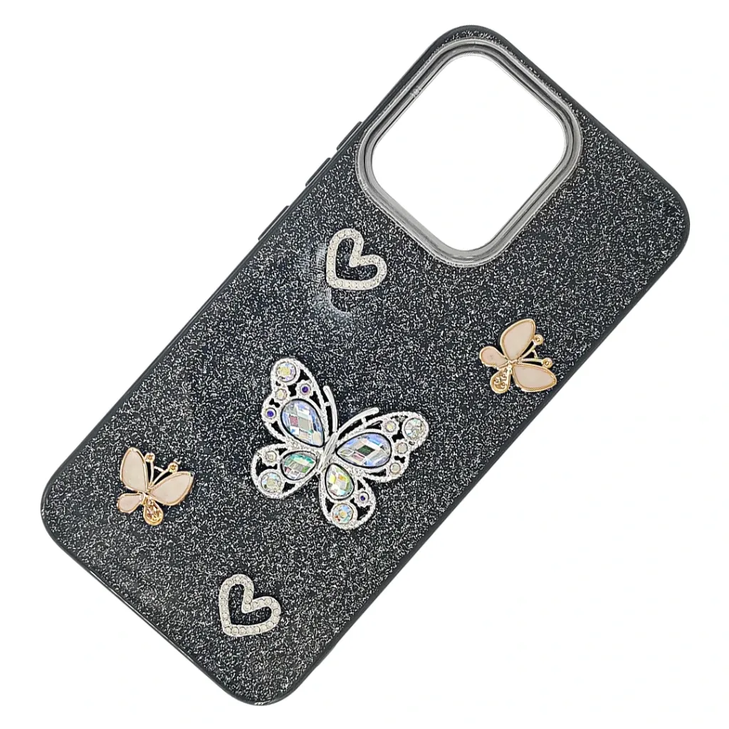Oppo A6 Pro 4G|5G|F31 5G 3D Shinny Ladies Fancy Glitter Featuring Butterfly Embelishments Back Case (Black)
