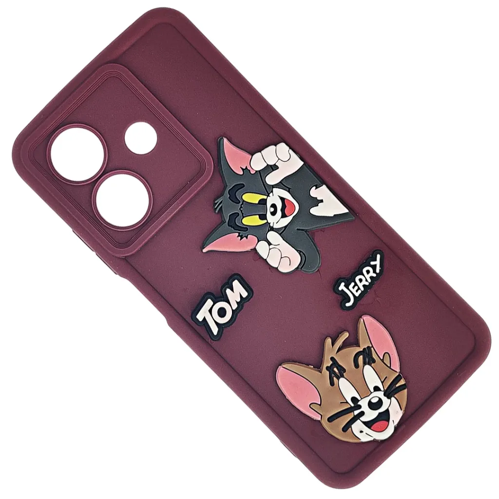 Oppo A3|A3X|A5i Soft Silicone Texture 3D Cartoon Animation With Shockproof Edges Mobile Back Case (Maroon)