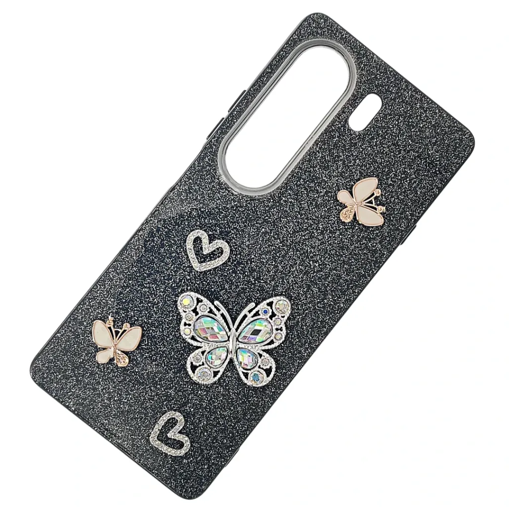 Tecno Camon 40 4G 3D Shinny Ladies Fancy Glitter Featuring Butterfly Embelishments Back Case (Black)